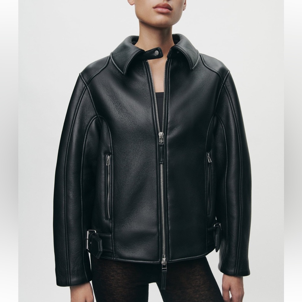 Zara ZW collection faux leather jacket Black NWT